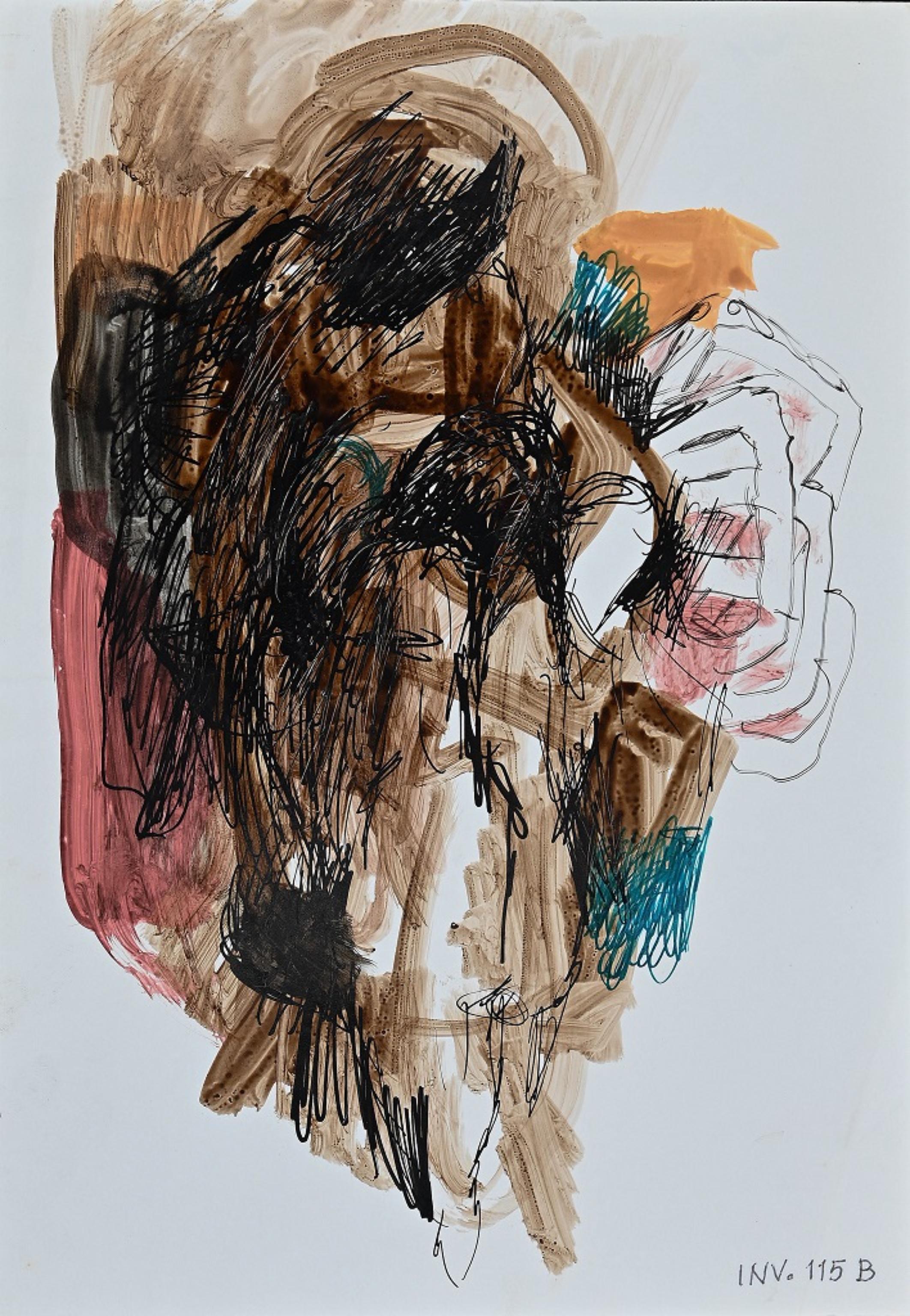 Leo Guida Abstract Drawing – Abstrakte Komposition – Aquarell und China-Tinte – 1970er Jahre