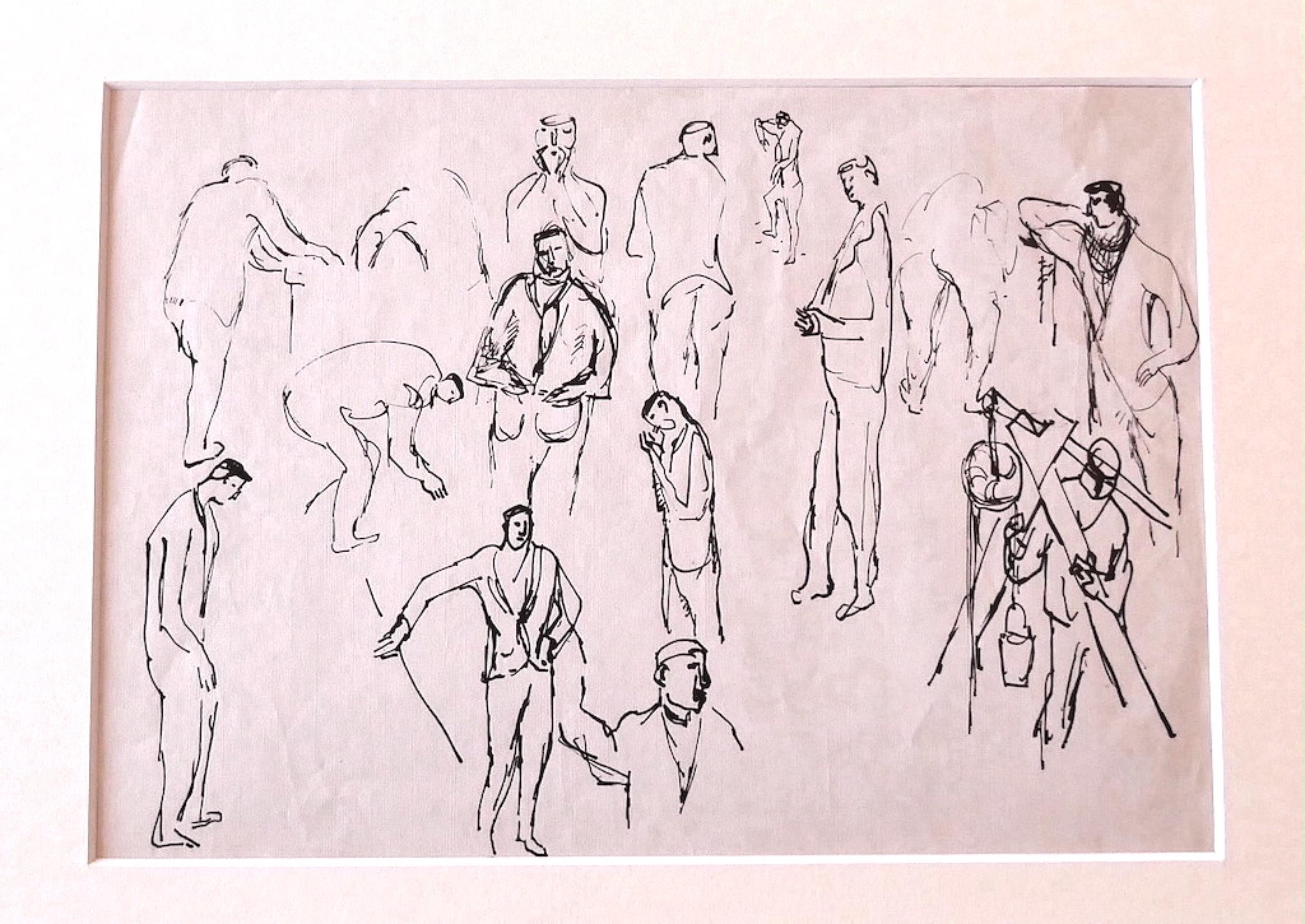 Figures is a drawing on paper by Herta Hausmann (1916-?).

In good conditions: except for some foldings.

Not signed. The stamp of the atelier on the back.

This artwork represents several figures in different poses. The artwork is depicted through