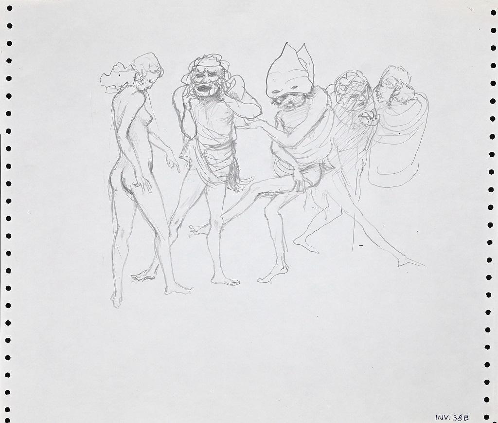 Leo Guida Figurative Art - Masquerade - Pencil Drawing  - Mid-20th century