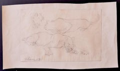 Vintage Study of Lions - Original Drawing by Wilhelm Lorenz - 1933