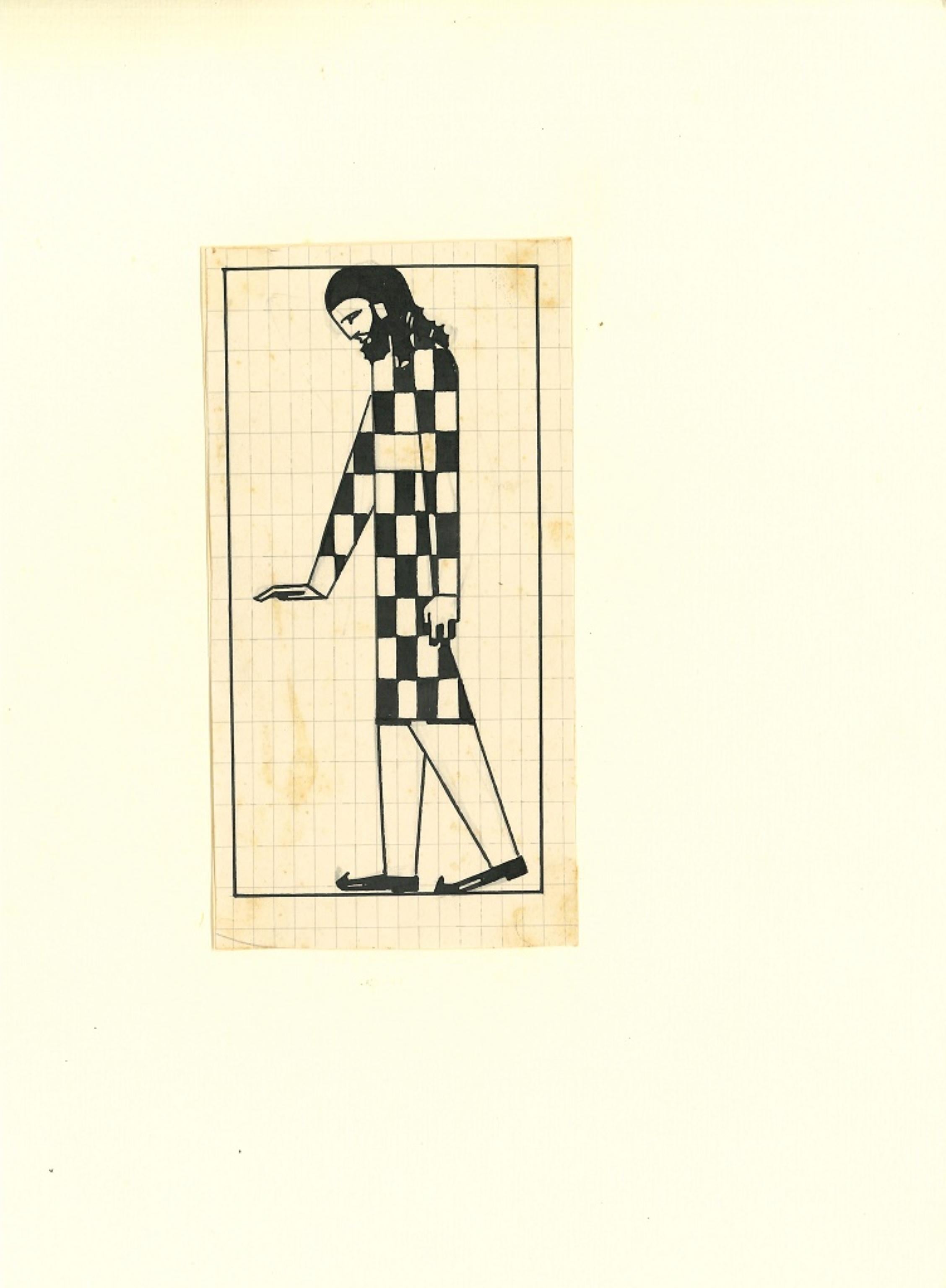 Figure 1920 - China ink Drawing by Bruno Angoletta - 1920