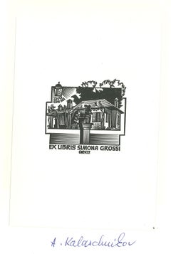 Ex Libris Simona Grossi - Gravure sur bois originale - Début du 20e siècle