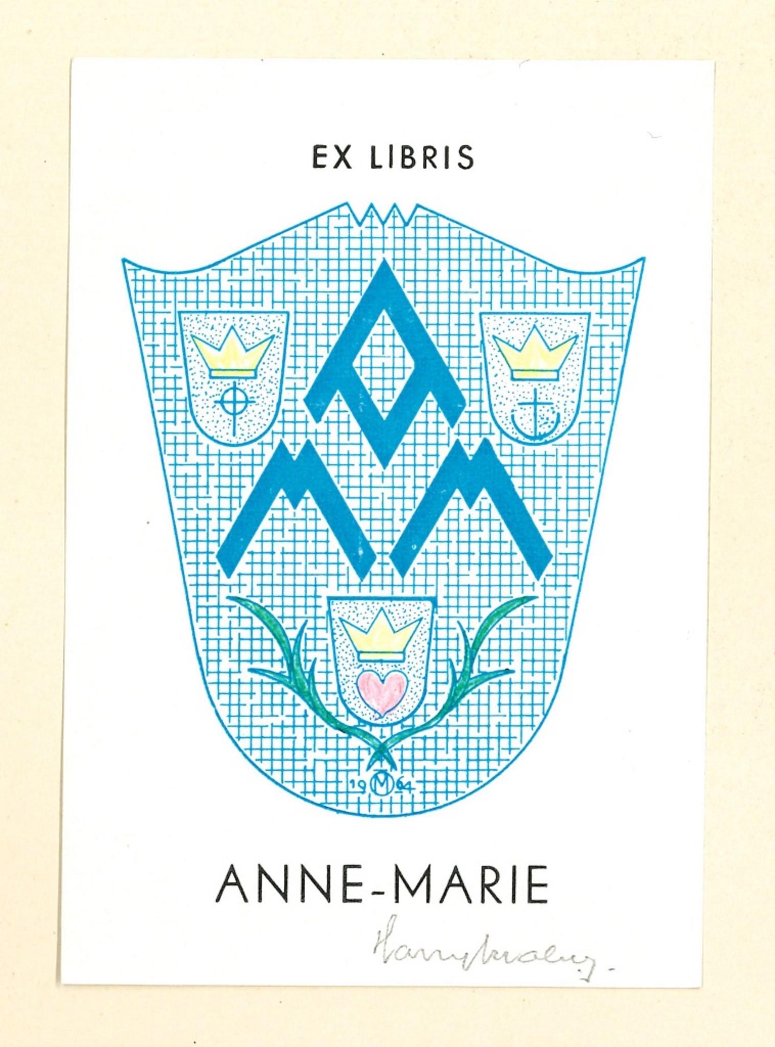 Ex Libris Anne-Marie - Original Woodcut - Early 20th Century