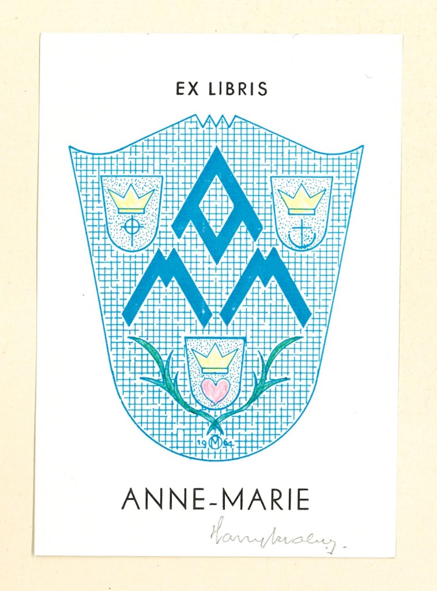 Ex Libris Anne-Marie - Gravure sur bois originale - Début du 20e siècle
