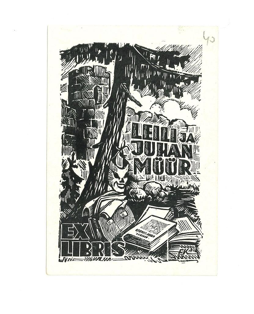 Ex Libris Leili Ja Juhan Muur - Original Woodcut - Early 20th Century