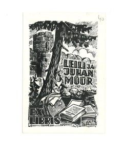 Ex Libris Leili Ja Juhan Muur - gravure sur bois originale - début du XXe siècle