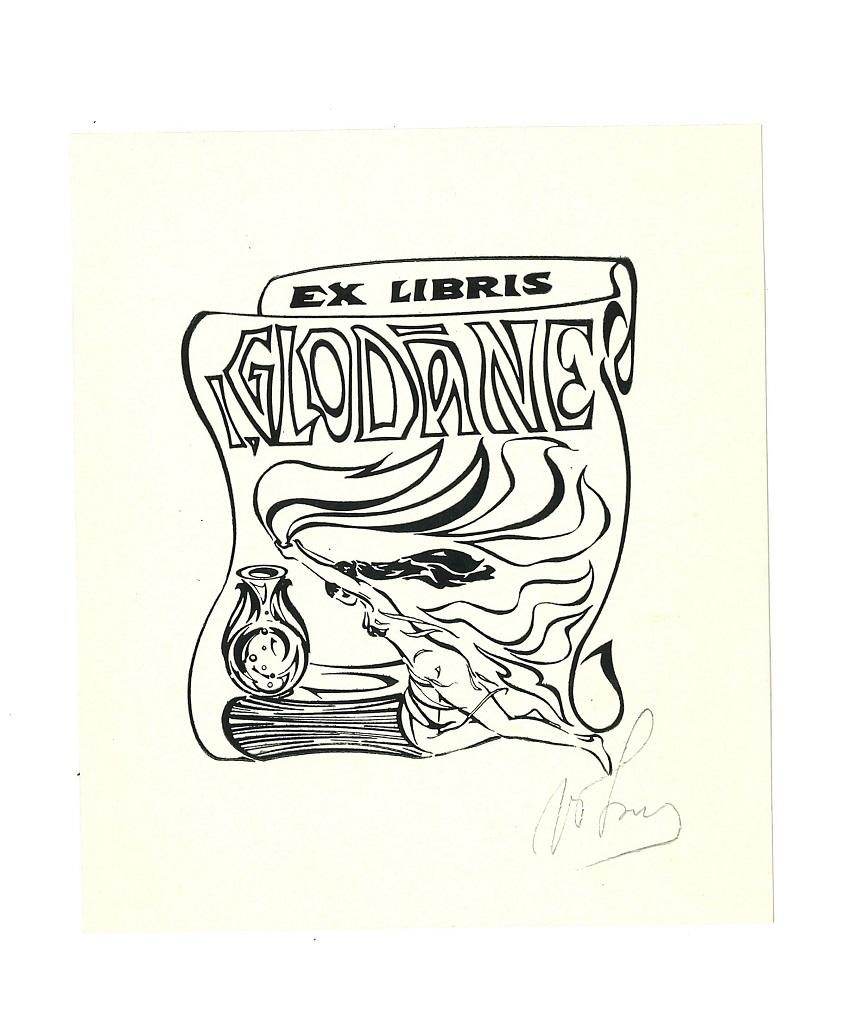 Ex Libris Glodane - Original Woodcut - Early 20th Century - Art by Unknown