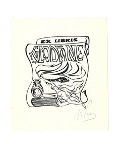 Ex Libris Glodane - Original Woodcut - Early 20th Century