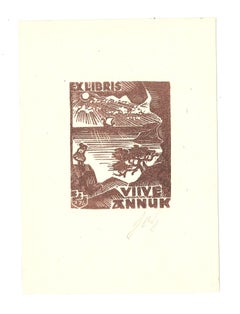 Ex Libris Viine Annuk - gravure sur bois originale - début du 20ème siècle
