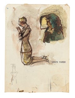 Études de figures - Crayon et aquarelle - XXe siècle