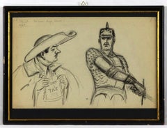 Caricatured Figures - Original Charcoal Drawing - Mid-20th Century