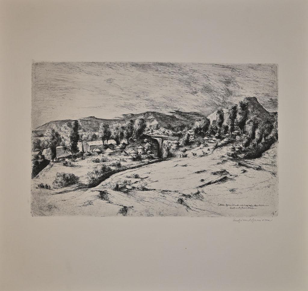 Lalibela - Bièt Gàbriel ist eine Originalradierung auf Papier von Lino Bianchi Barriviera aus dem Jahr 1942.

Rechts unten mit Bleistift handsigniert.

Nummeriert 4.

In sehr gutem Zustand.

Das Kunstwerk stellt eine malerische Landschaft in Bièt