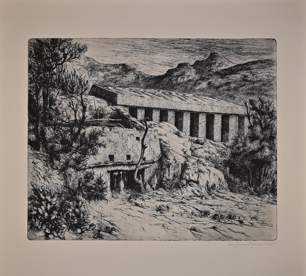 Lalibela - Bièt Gàbriel is an original etching on paper realized by Lino Bianchi Barriviera in 1948.

Hand-signed in pencil in the lower right.

In very good conditions.

The artwork represents a picturesque scenery in Bièt Gàbriel in black and
