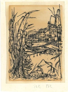 Landscape - Original China ink Drawing by Renzo Vespignani - 1949