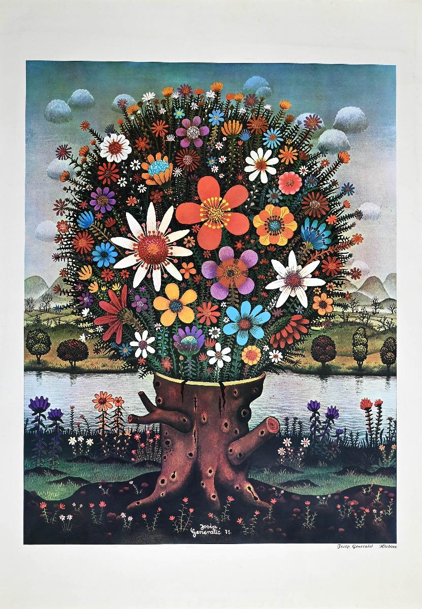 Blumentopf ist ein Vintage-Offsetdruck auf Papier von Josip Generalic aus dem Jahr 1971. 

Originalfarbiger Offsetdruck.

Guter Zustand und gealtert.

Unten in der Mitte handsigniert und datiert.

Signatur des Künstlers und Ort, unten rechts am Rand.