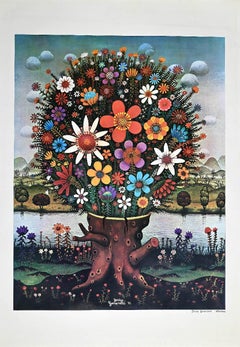 Flowerpot - Vintage Offset Print by Josip Generalic - 1971