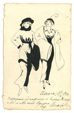 Fashionable Women - Original Ink Drawing - Early 20th Century