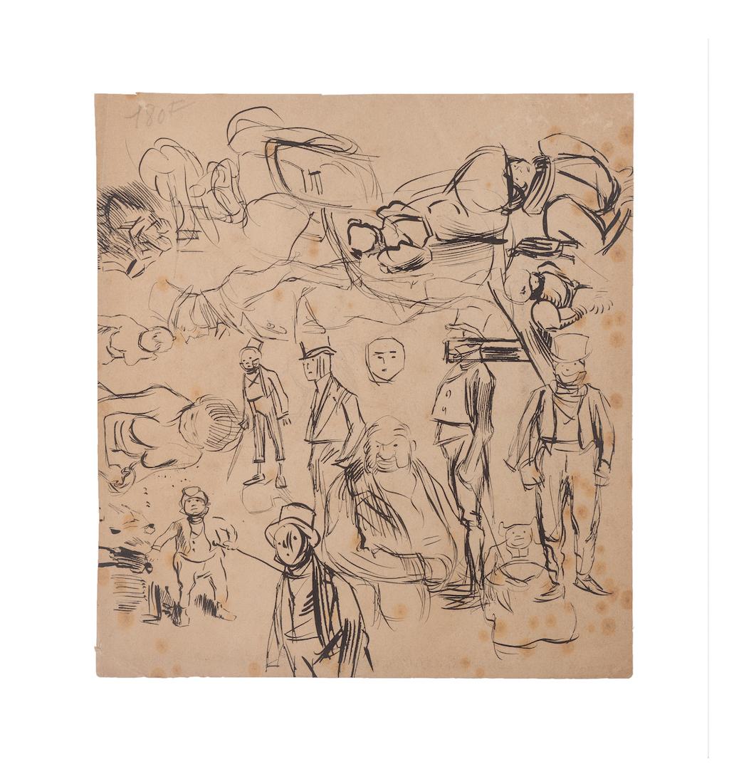 Figures - Original Pencil by Paul Hermann - Early 20th century For Sale 1