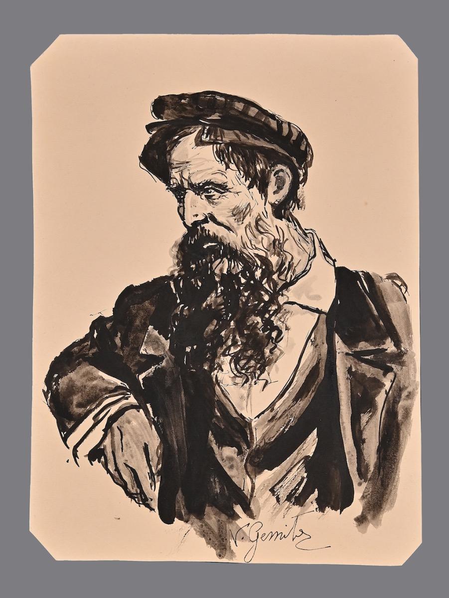 Pensive Portrait - Ink by Vincenzo Gemito - Late 19th century
