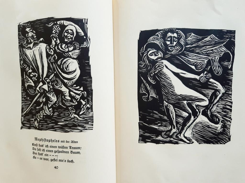 Walpurgisnacht is an original Rare Book engraved by the Expressionist German artist Ernst Barlach  (1870- 1938) and taken by the first part of the Faust by Wolfgang Goethe  (Frankfurt, 1749 – Weimar, 1832)  in 1923.

Original First Edition.