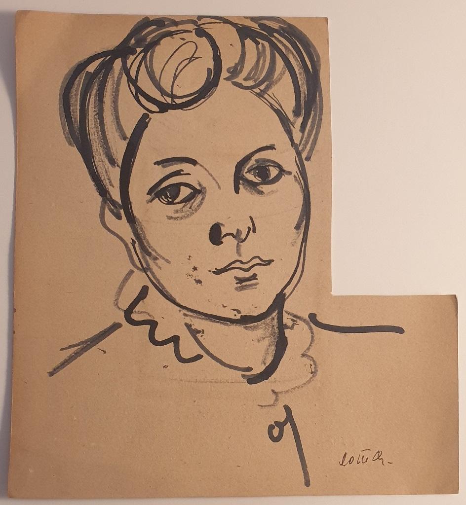 Portrait de Unknown - Retratos - Dibujo original en acuarela - mediados del siglo XX