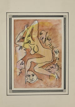 Mata Hari - Charcoal and Watercolor by Mino Maccari - 1970s