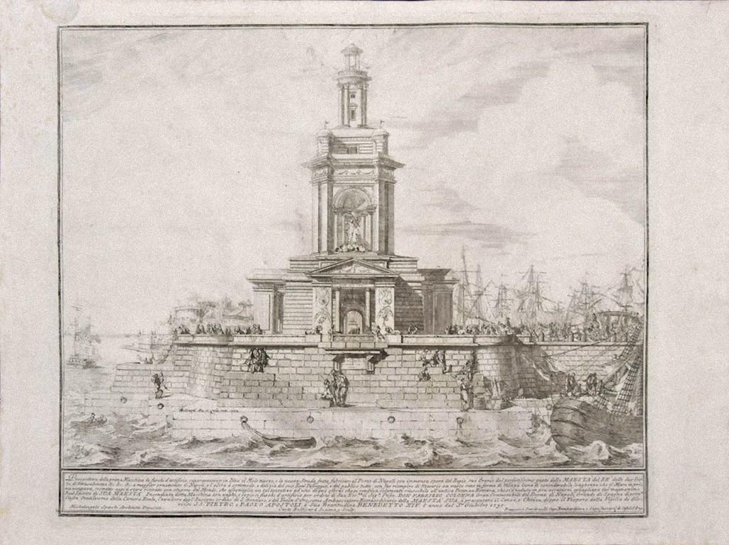 Michelangelo Specchi (after) Figurative Print – Port of Naples – Radierung nach M. Specchi – Mitte des 18. Jahrhunderts