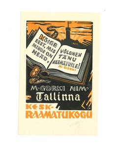 Vintage Ex Libris Tallinna - Original Woodcut - 1960s