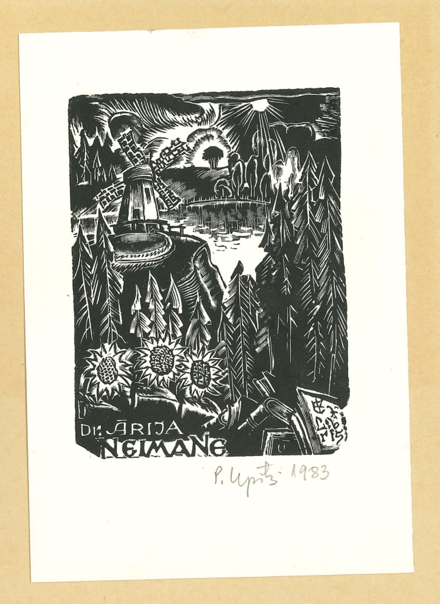 Libris Arija Neimane – Original-Holzschnitt – 1983
