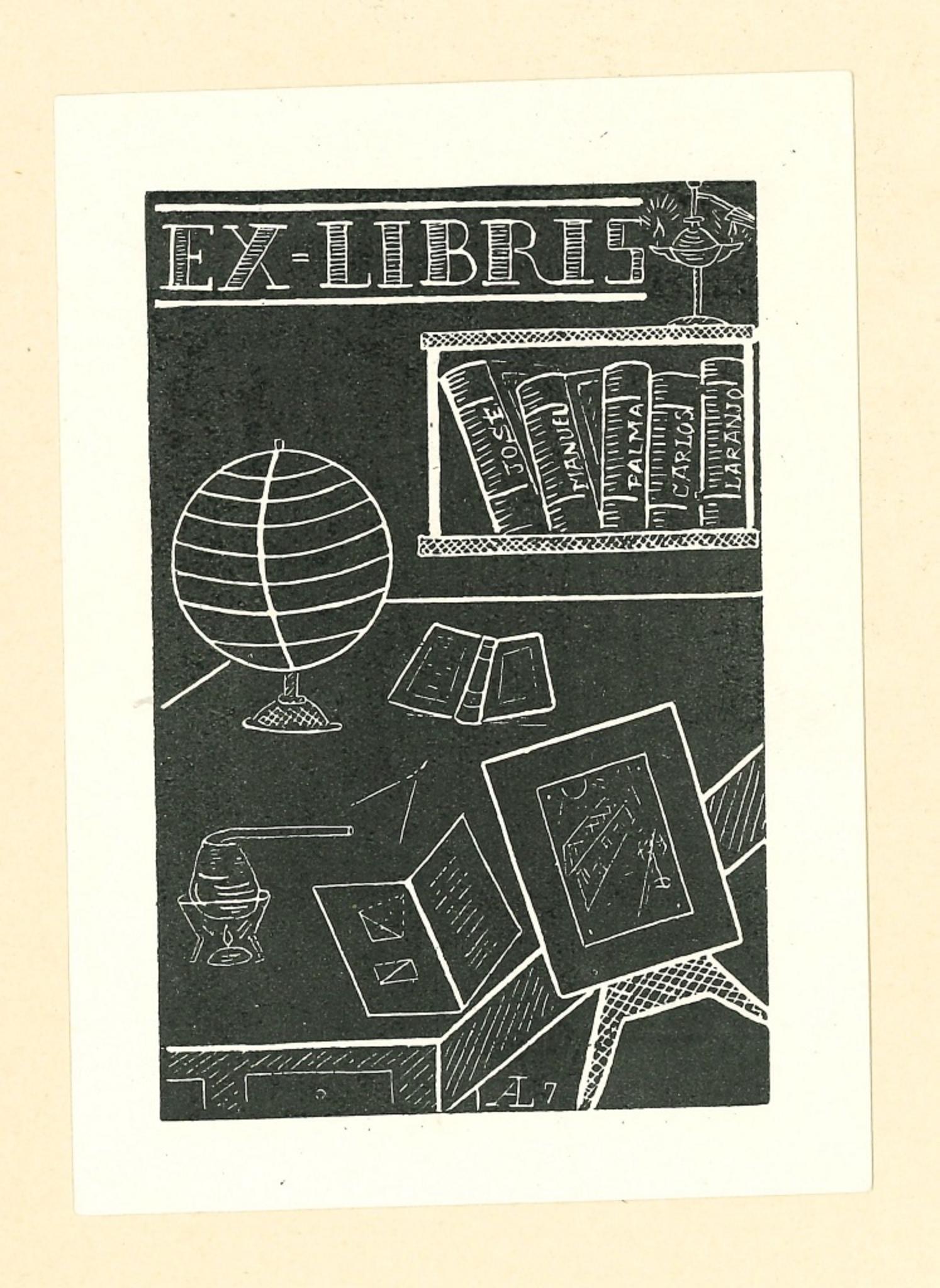 Ex Libris AL7 - Original Woodcut - 1960s - Art by Unknown