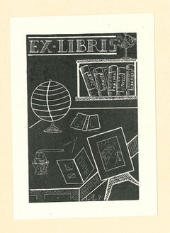 Vintage Ex Libris AL7 - Original Woodcut - 1960s