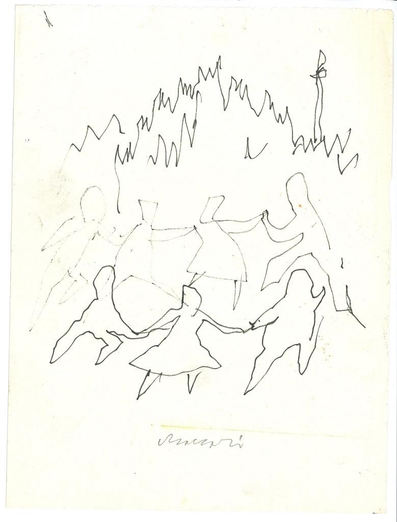 La Danse is an original drawing on paper, realized around the 1960s by the great Italian artist and journalist, Mino Maccari (Siena, 1898 - 1989).

China ink on paper.

Signed in pencil on the lower margin at the center.

With the incredible satiric