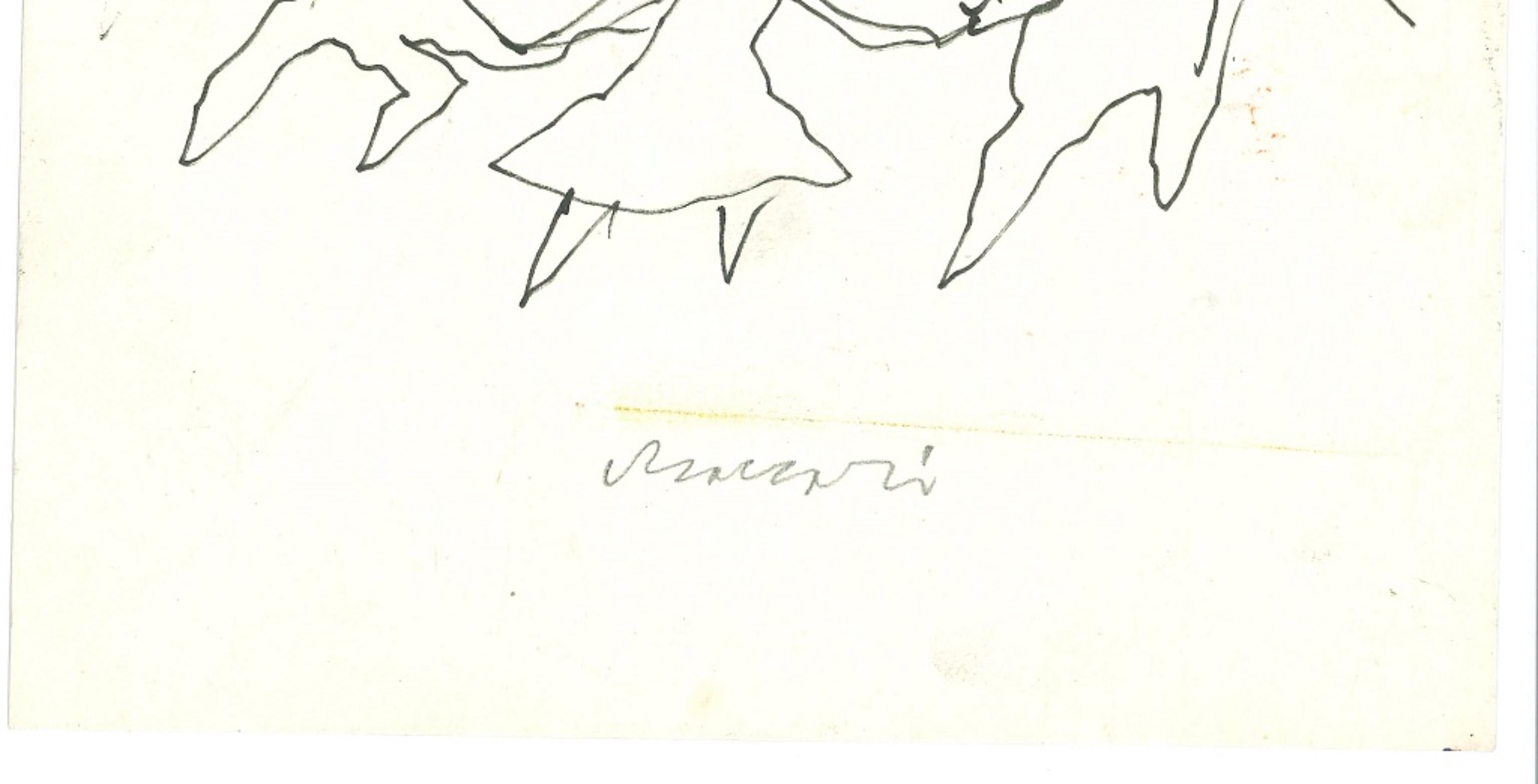 La Danse - Ink Drawing by Mino Maccari - 1960s For Sale 1