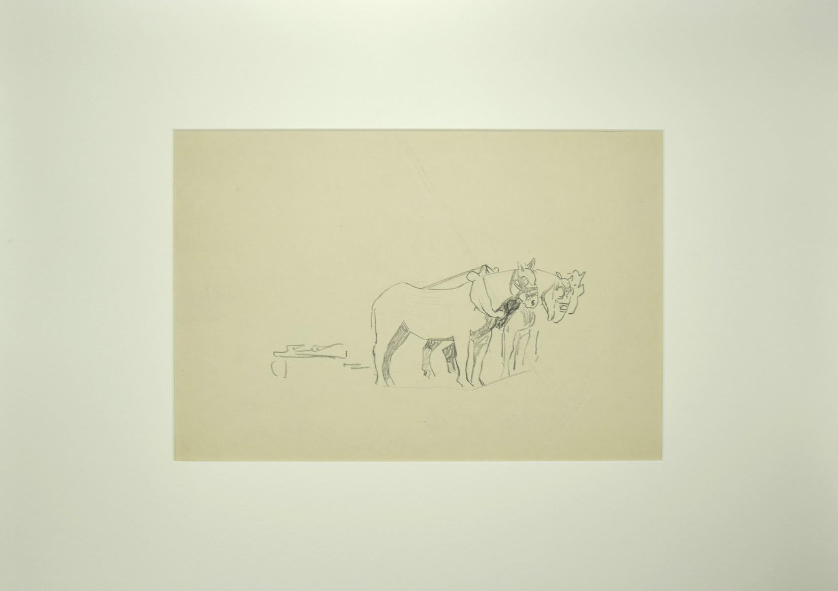 Draft horses - Original Pencil - Late 19th Century