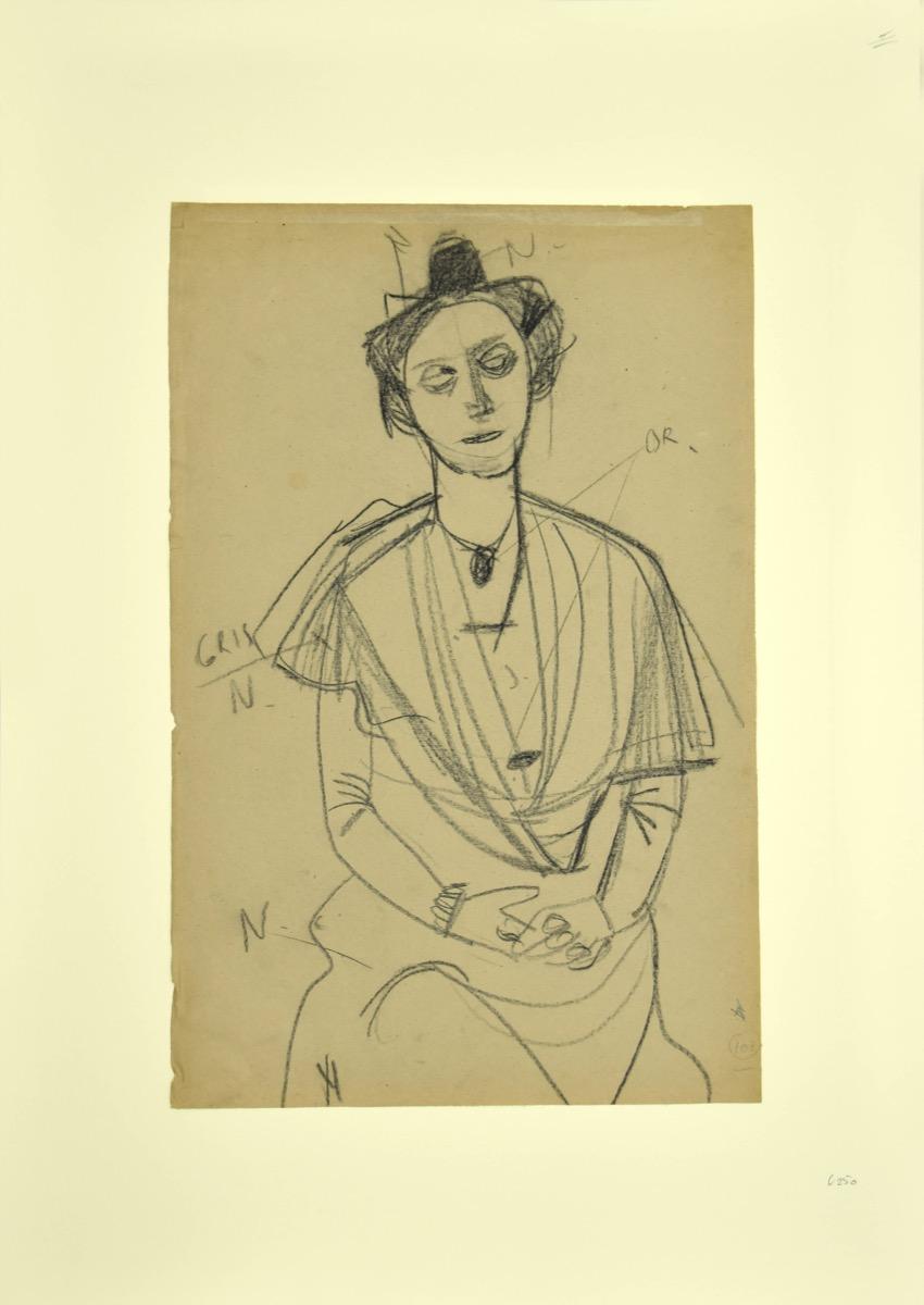 Retrato - Dibujo original a lápiz - Principios del siglo XX - Art de Unknown