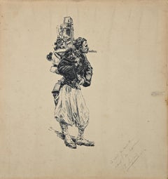 Arab Soldier - Original Pen Drawing by R. Legrand - 1880