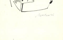 Confidential Look -  Ink Drawing by Mino Maccari - Mid-20th Century