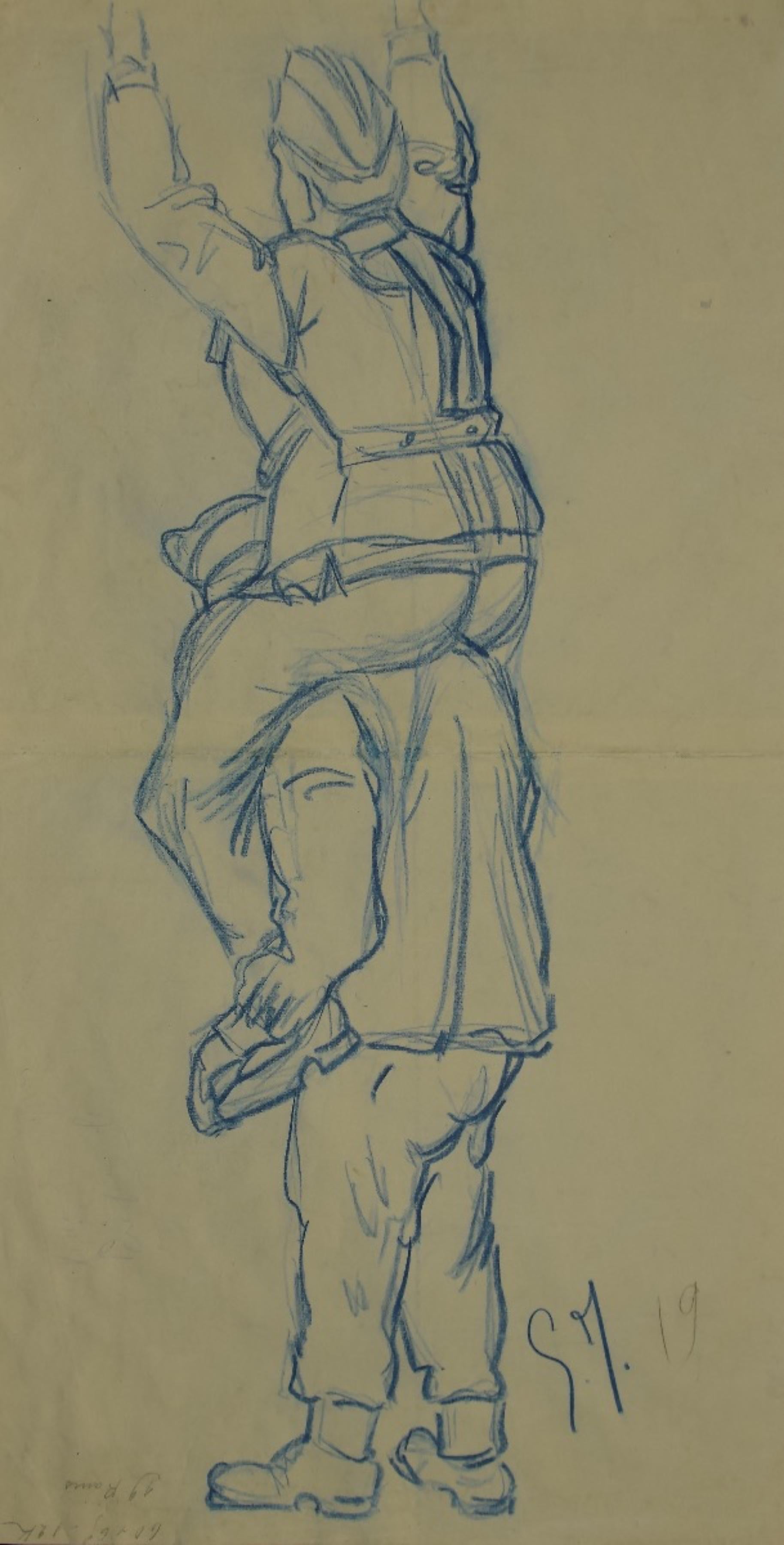 Unknown Figurative Art - Soldiers - Pencil and Pastel - Mid-20th Century