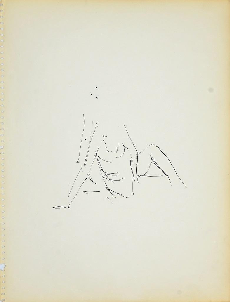 Female Figure - Ink Drawing by Herta Hausmann - 1950s