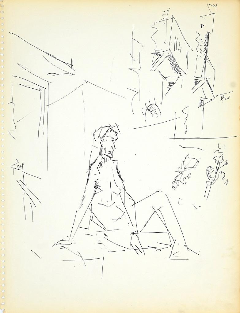 Female Nudity - Ink Drawing by Herta Hausmann - 1950s