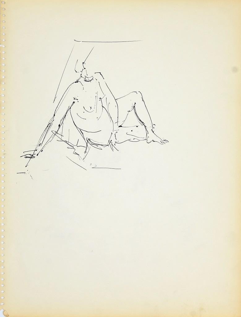 Figure féminine - dessin original au crayon par Herta Hausmann - années 1950