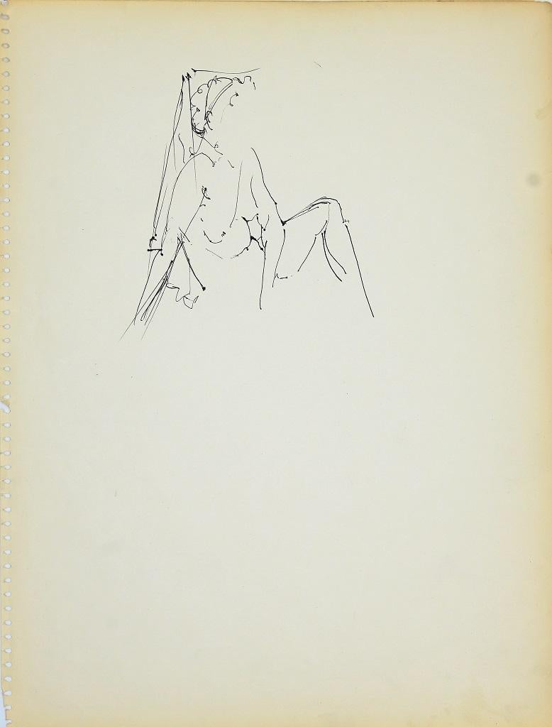 Female Figure 2 - Original Pencil Drawing by Herta Hausmann - 1950