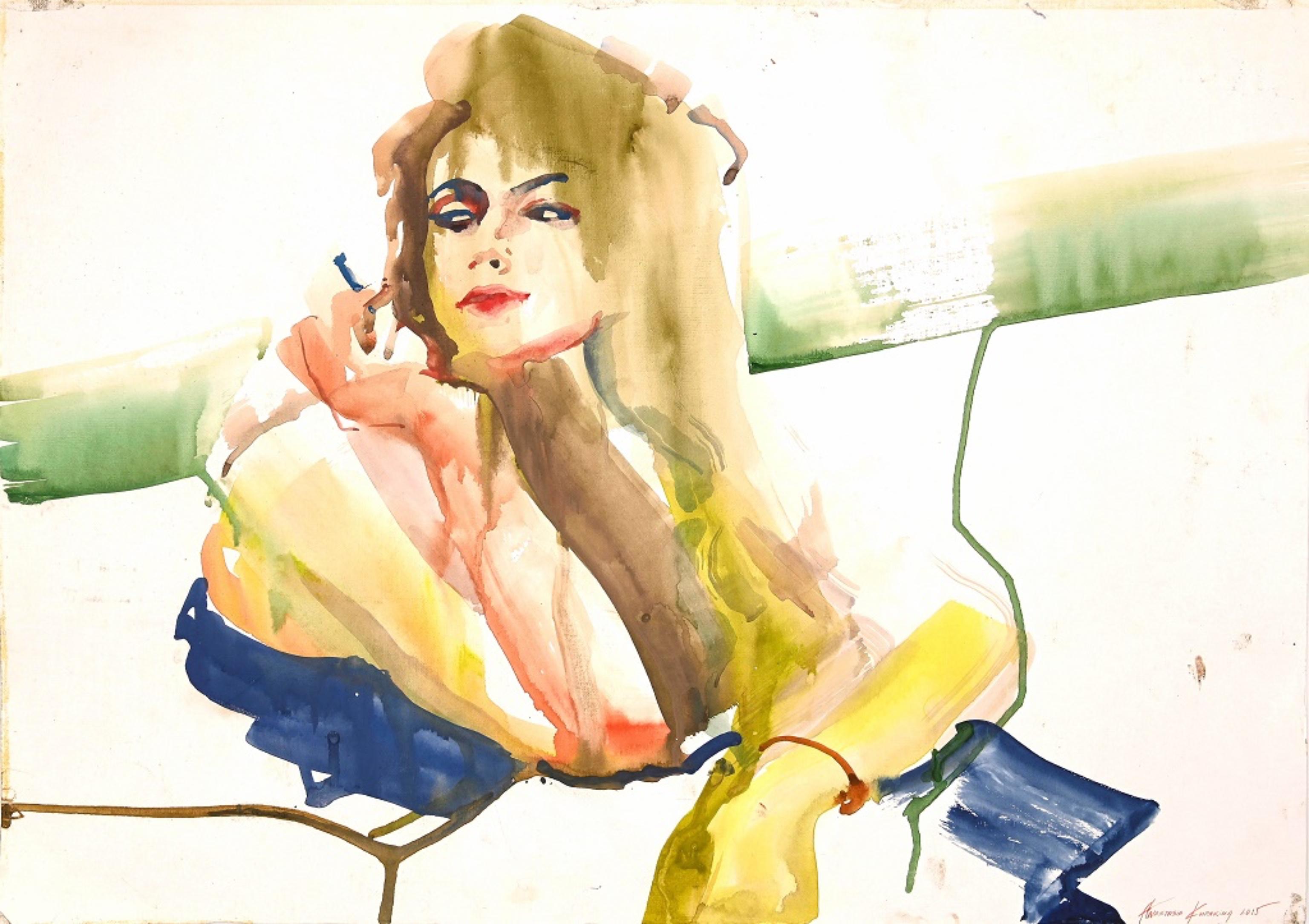 Portrait 2015 is an original and beautiful watercolour realized by Anastasia Kurakina in 2015.

The picture is in good conditions, on a white paper, with some spots on the margins.

Hand-signed by the artist on the lower right corner, and some notes