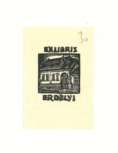 Vintage Ex Libris Er Delyi - Woodcut Print - 1960s