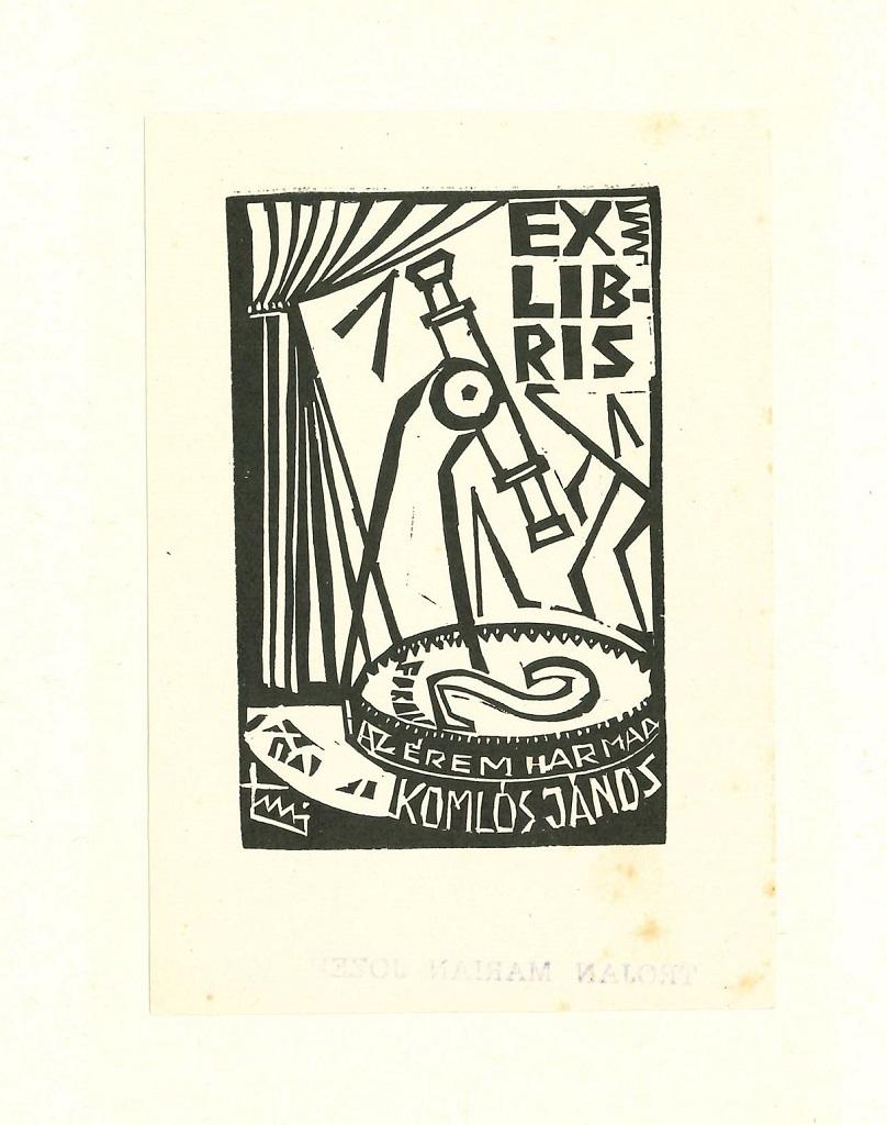 Ex Libris Komlos - Woodcut Print- 1960s - Art by Unknown