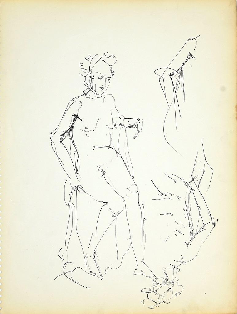 Nudità femminile 1 - Pennarello nero originale su carta di Herta Hausmann - Anni '50