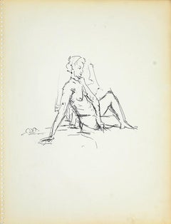 Female Figur 3 - Original schwarzer Markerstift auf Papier von Herta Hausmann - 1950er Jahre