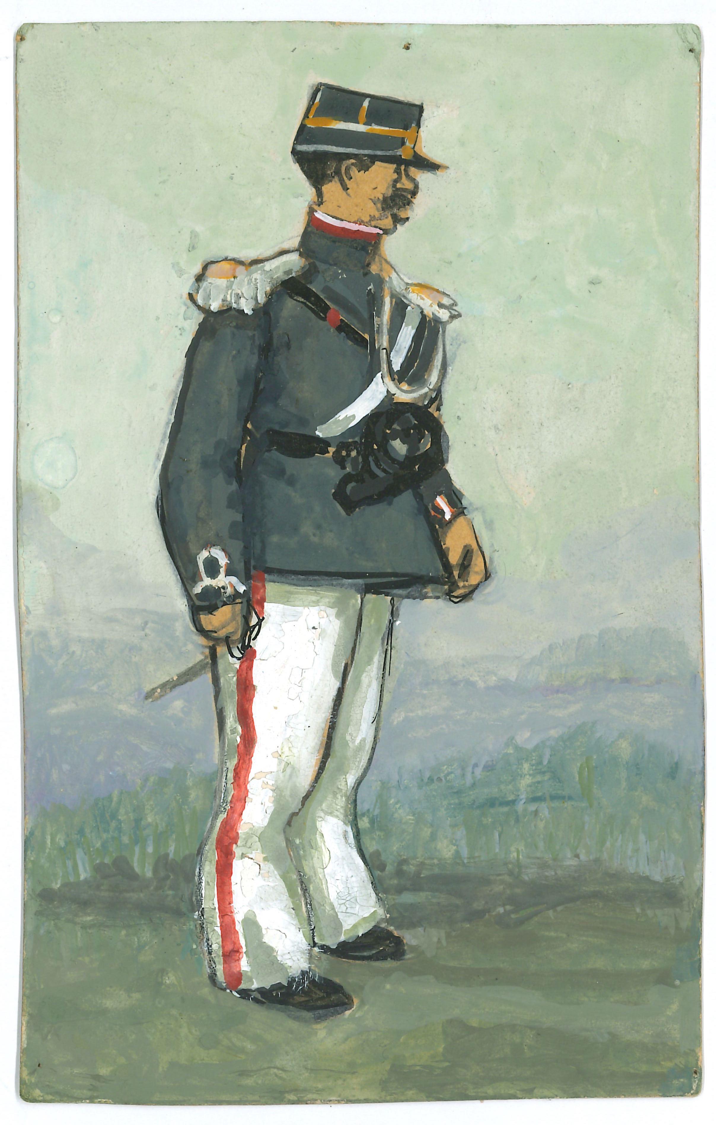 Gabriele Galantara Portrait - The Official - Original Tempera and Watercolor Drawing by G. Galantara - 1910s
