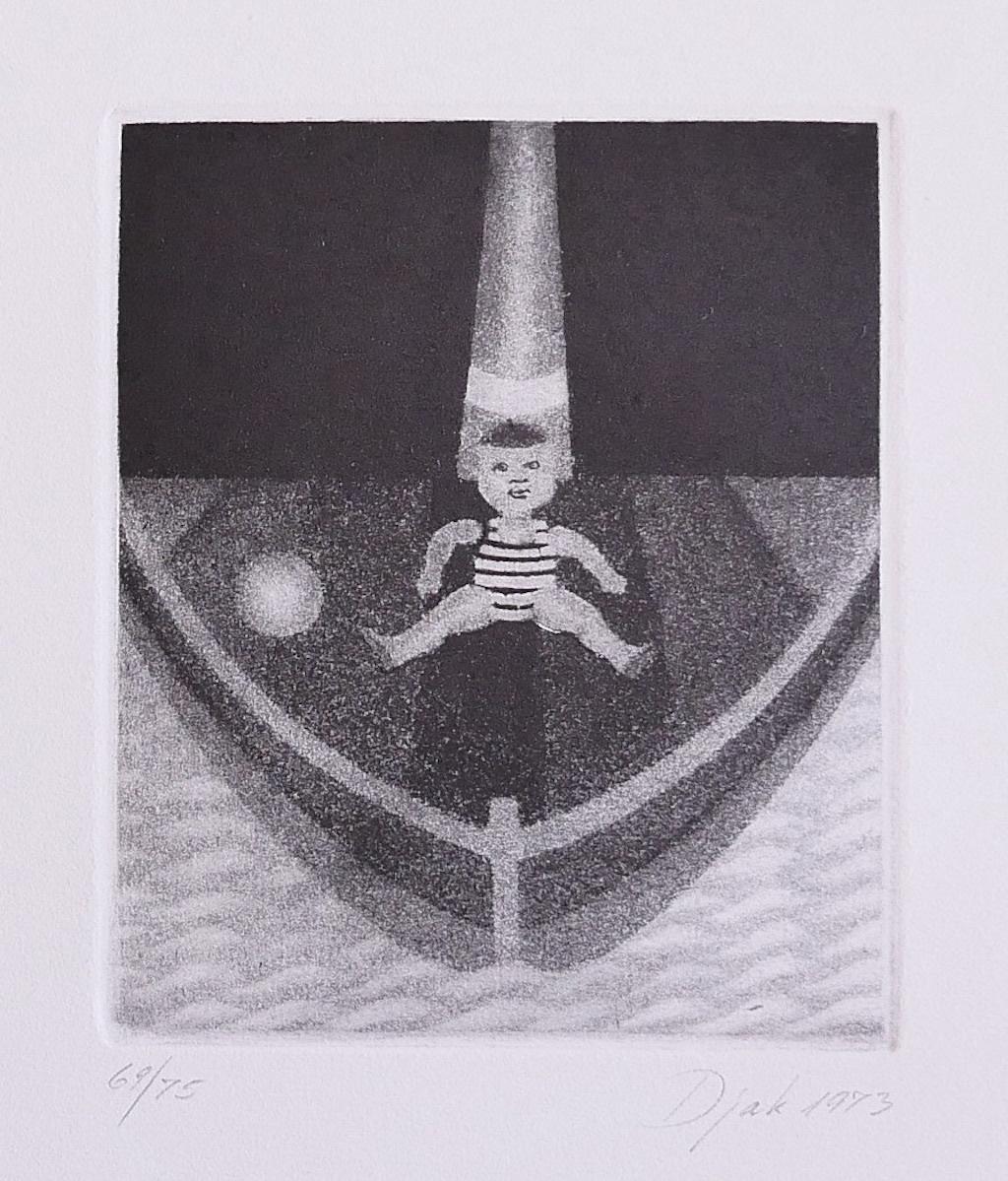Dreamy is an original modern artwork realized by Zivko Djak in 1973.

Original etching on paper.

Hand-signed on the lower right.

Numbered. Edition, 69/75.

Good Conditions.

This artwork depicted by mastery, applying contrast by lines through