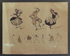 Dancers - Original Mixed Media Drawing by Leon Petit - Early 20th Century